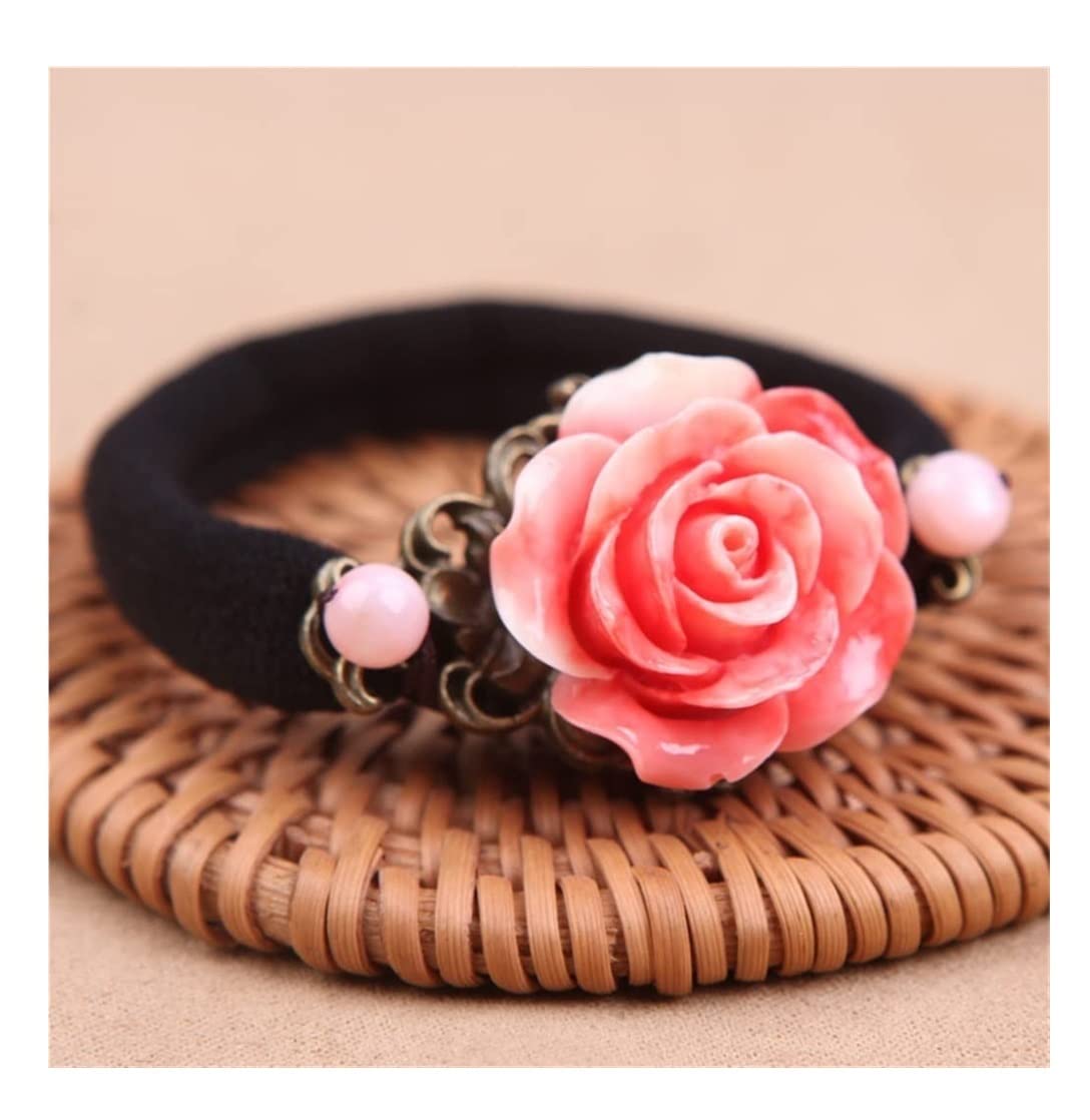 Gumka Do Włosów Panie Eleganckie Róże Dziewczyna Vintage Scrunchy Fryzura Wystrój Kucyk Wzór Pierścień Liny Ozdoba Włosóws