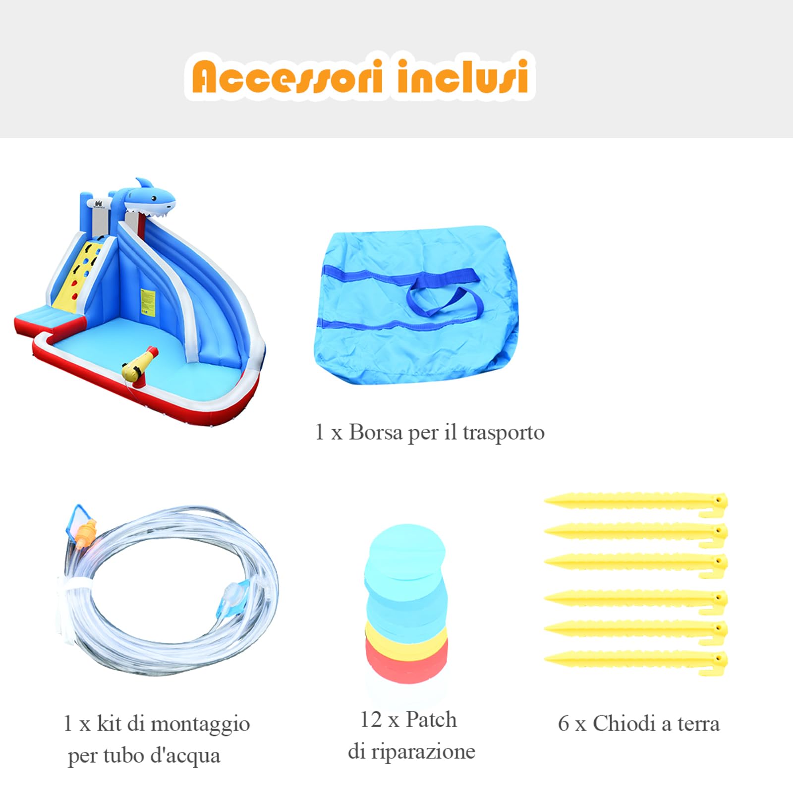 COSTWAY Castello Gonfiabile Per Bambini, Parco Giochi Gonfiabile Con Scivolo, Parete Per Arrampicarsi e Piscina, Ideale Per 4 Bambini 3-8Anni, Con Borsa di Trasporto e Kit di Riparazione