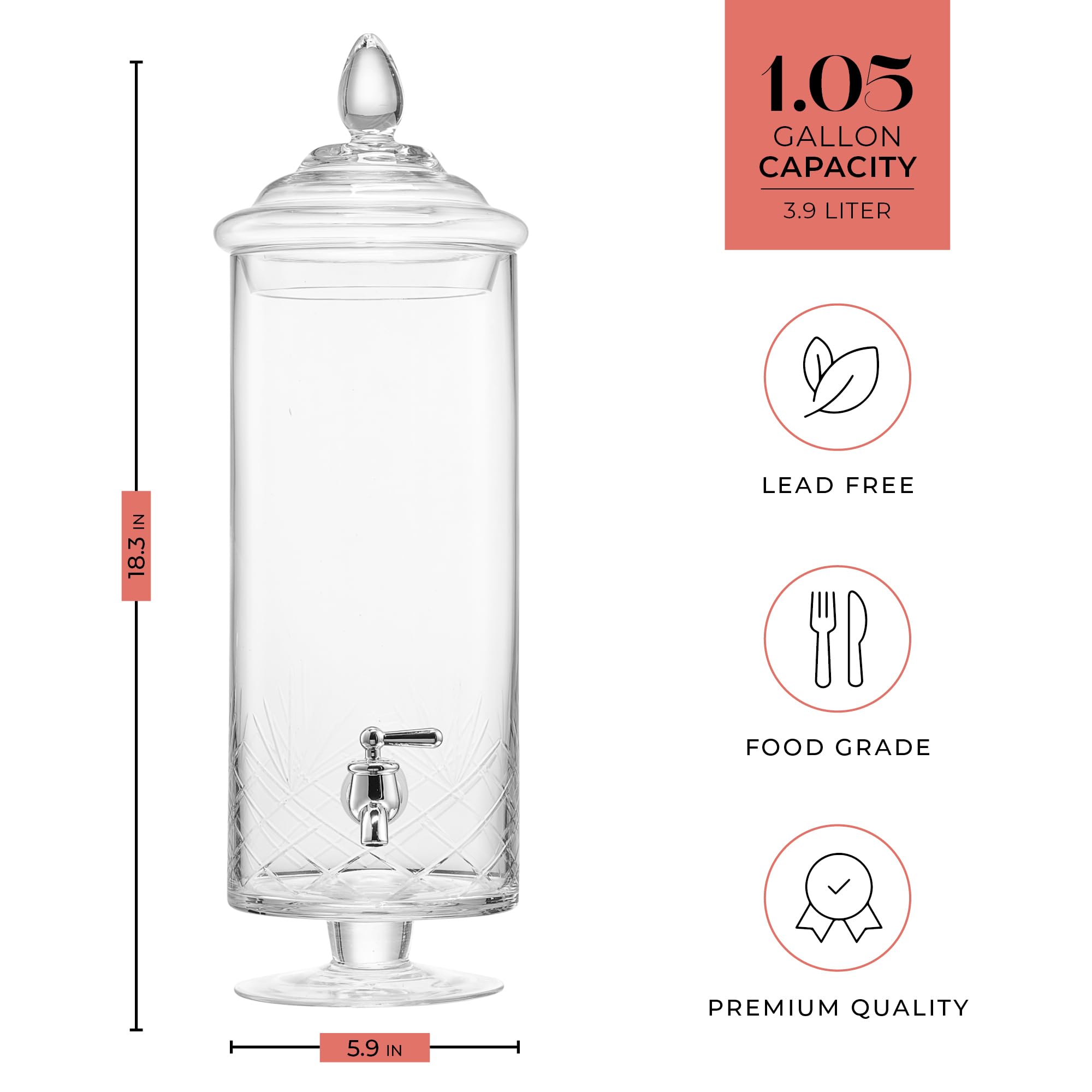 Getränkespender für kalte Getränke, hochwertig, Fassungsvermögen: 3,5 l, auslaufsicherer Acryl-Zapfhahn in schöner Geschenkbox, ideal für Partys, Hochzeiten und mehr