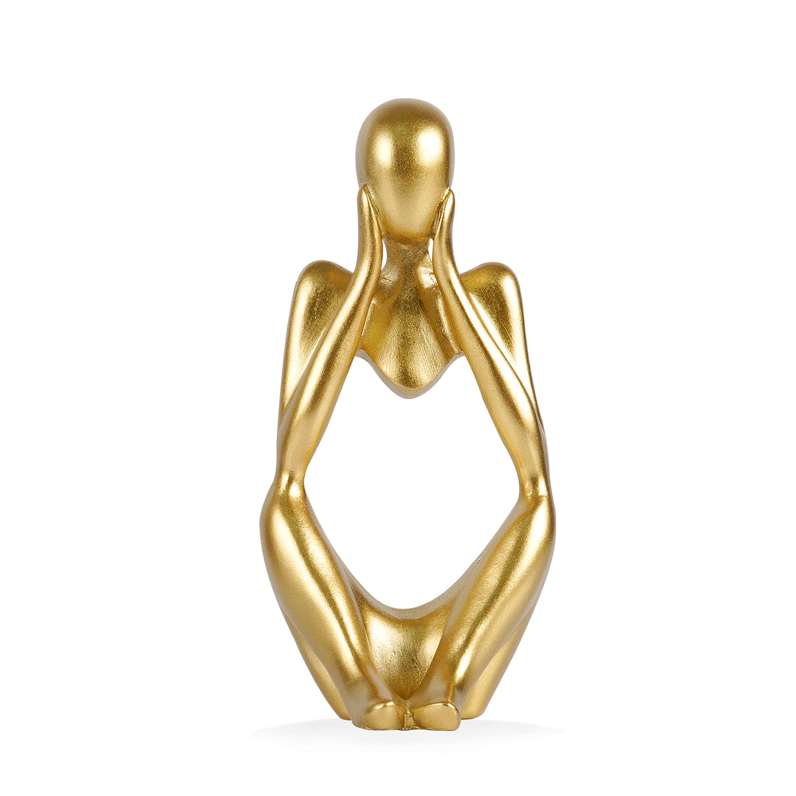 Sandstone Resin Thinker Style Abstract Sculpture Statue Collectible Figurines Home Office Bookshelf Desktop Decor (Small Gold, Focus)
