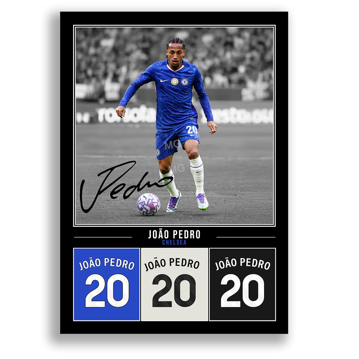 Joao Pedro Chelsea Signed Photo Poster Print Picture Display Framed Autograph Memorabilia for Football Fans Gift João Brazil (A4 poster Only Black)