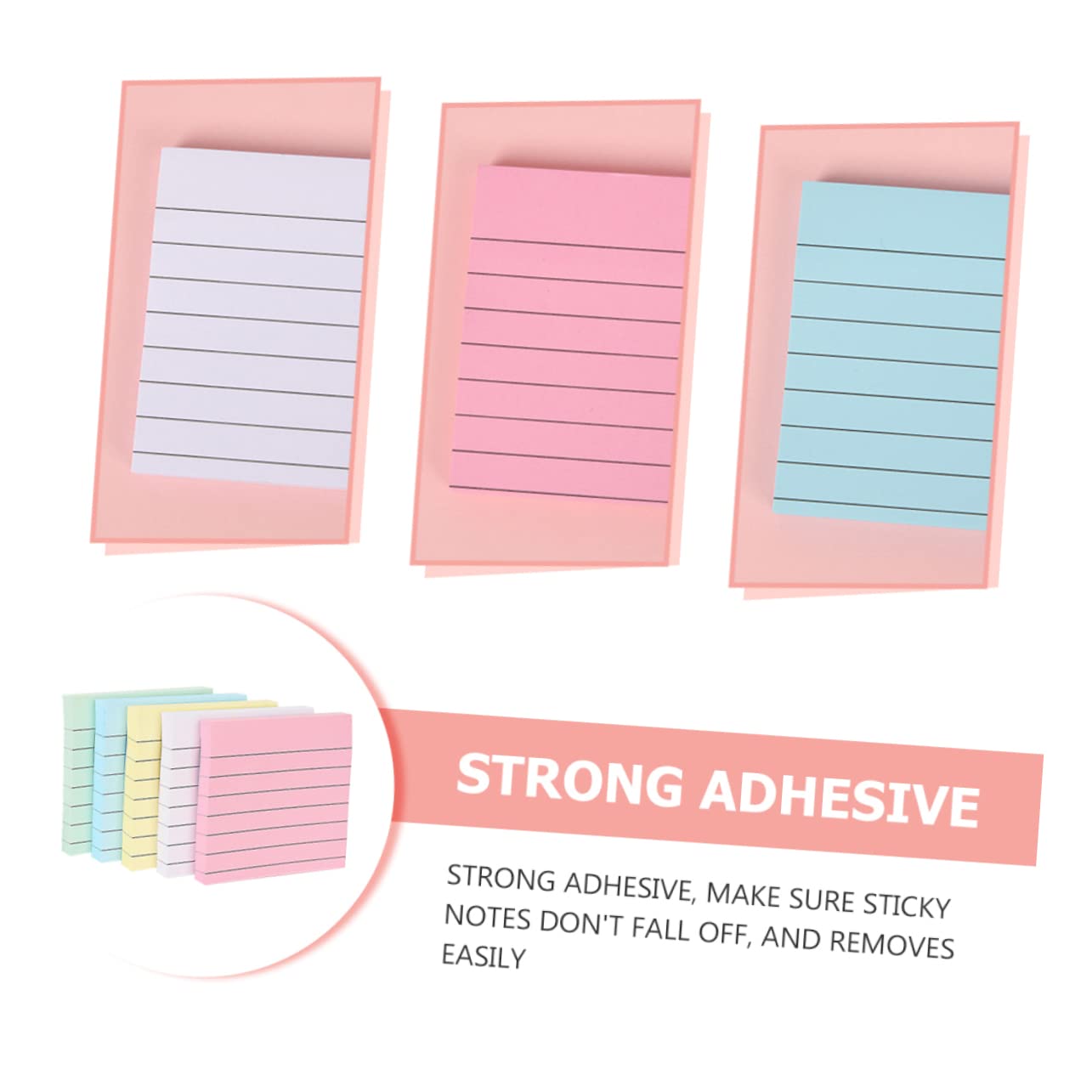 PLAFOPE Notas Adhesivas Cuadradas Líneas Horizontales, Papel Autoadhesivo Removible y Fuerte Adhesivo, Pack de 10 Unidades para Oficina y Estudio