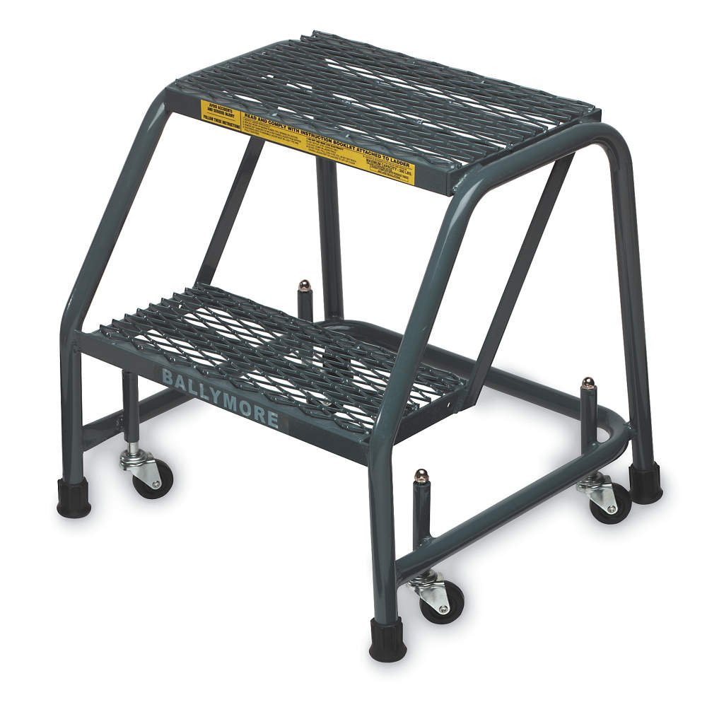 Steel Standard Rolling Ladder with Spring Loaded Casters Without Handrails by Ballymore – 19"L x 20"W x 4"H, steel, Gray, Model 218G