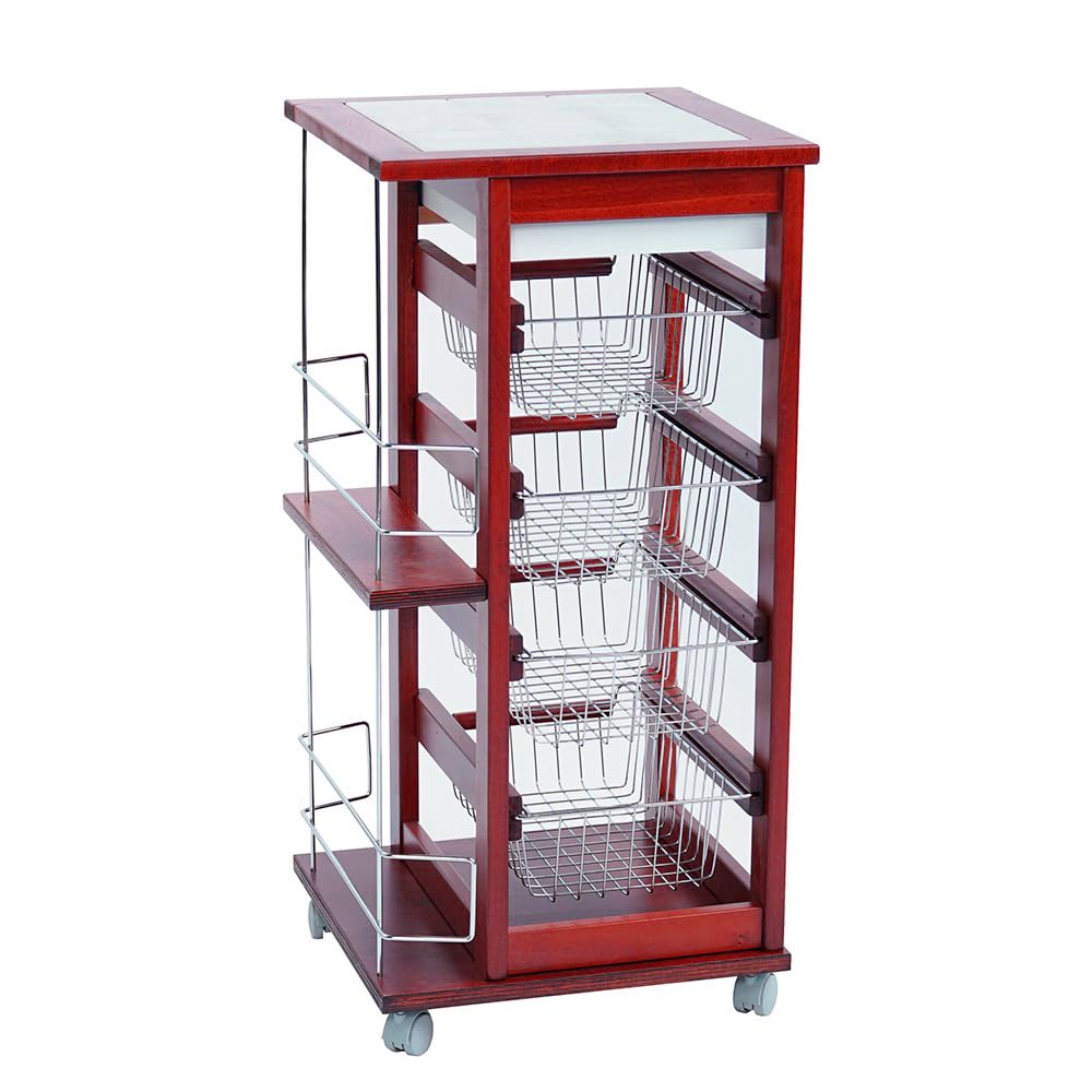 LIBEROSHOPPING.eu - LA TUA CASA IN UN CLIK Carrello salvaspazio con cesti portafrutta portabottiglie Ruote e Piano (Ciliegio)