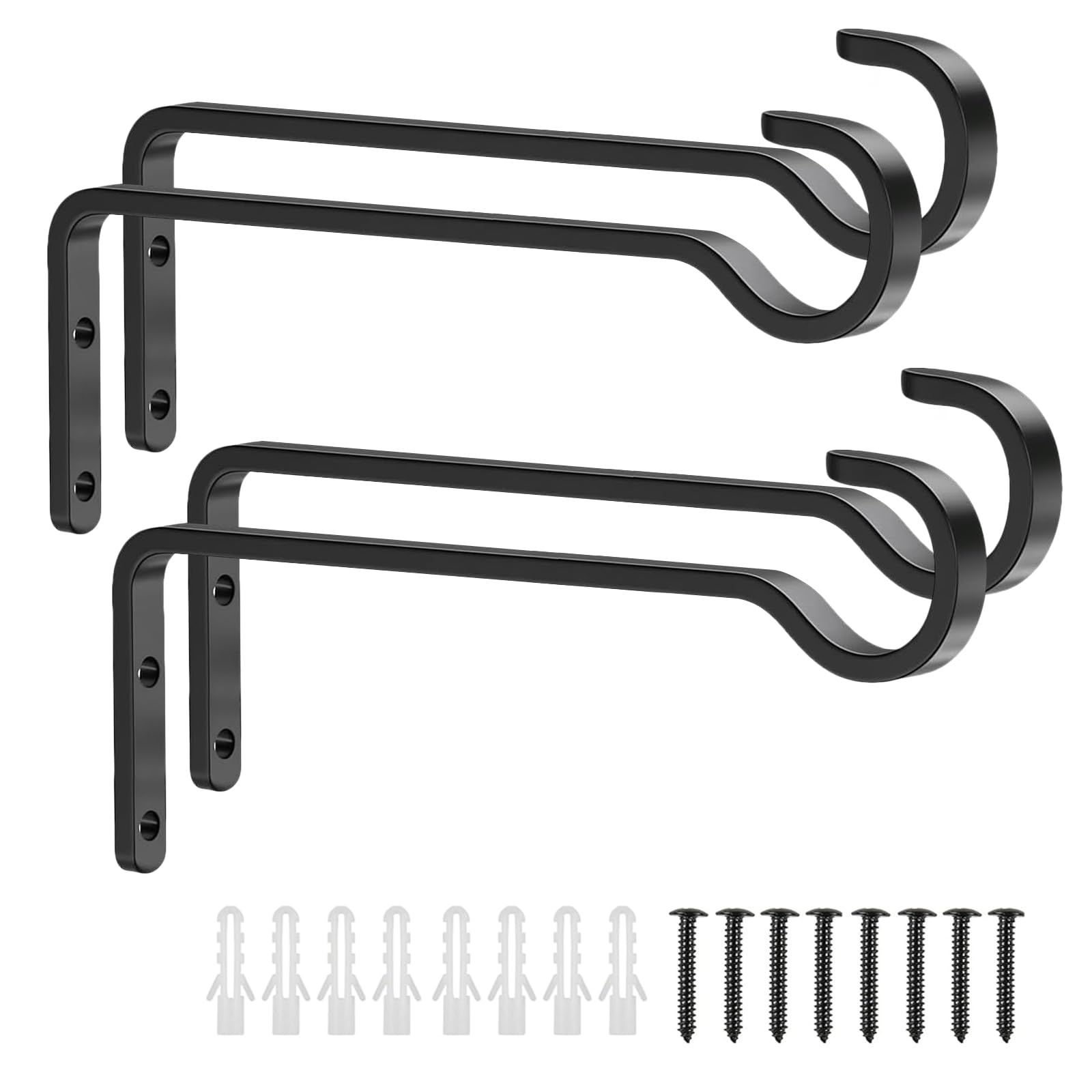 THINTON Paquete de 4 soportes colgantes de 20 cm, soportes de pared de metal negro para uso en interiores y exteriores, plantas colgantes, campanillas de viento, comederos de pájaros y casas de