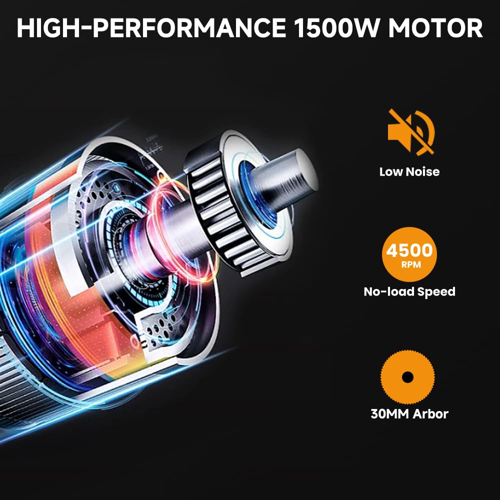 Hoteche Stołowa pilarka tarczowa 1500 W, 254 mm, 4500 obr./min, blat roboczy 430 x 638 mm, z 3 stołami przedłużającymi i prowadnicą
