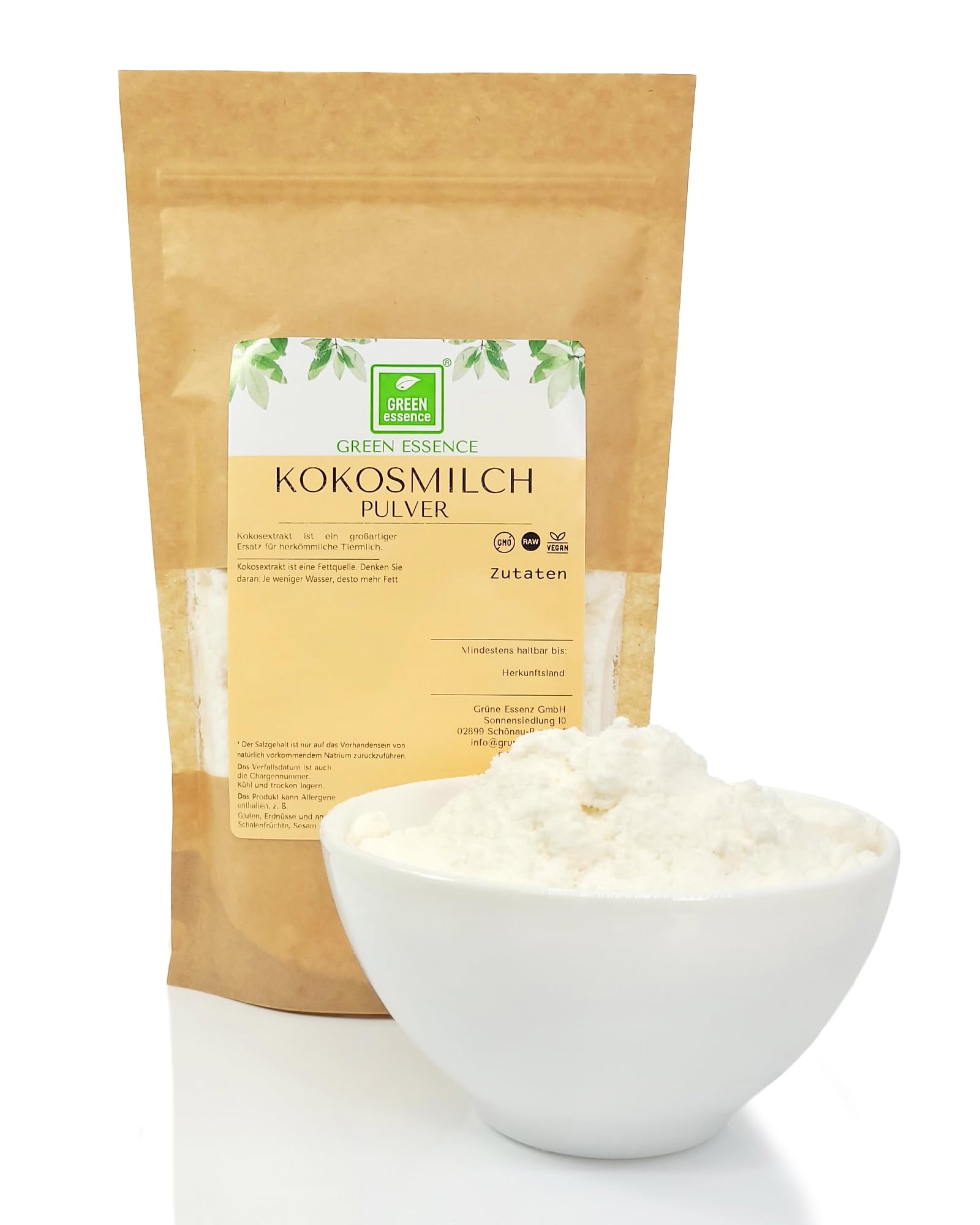 Kokosnussmilchpulver 500g von der Grünen Essenz - Kokos Milch Pulver getrocknet - Vegan - Proteinpulver - für für pflanzliche und laktosefreie Getränke - vegane Milch ohne Zucker (500 Gramm)