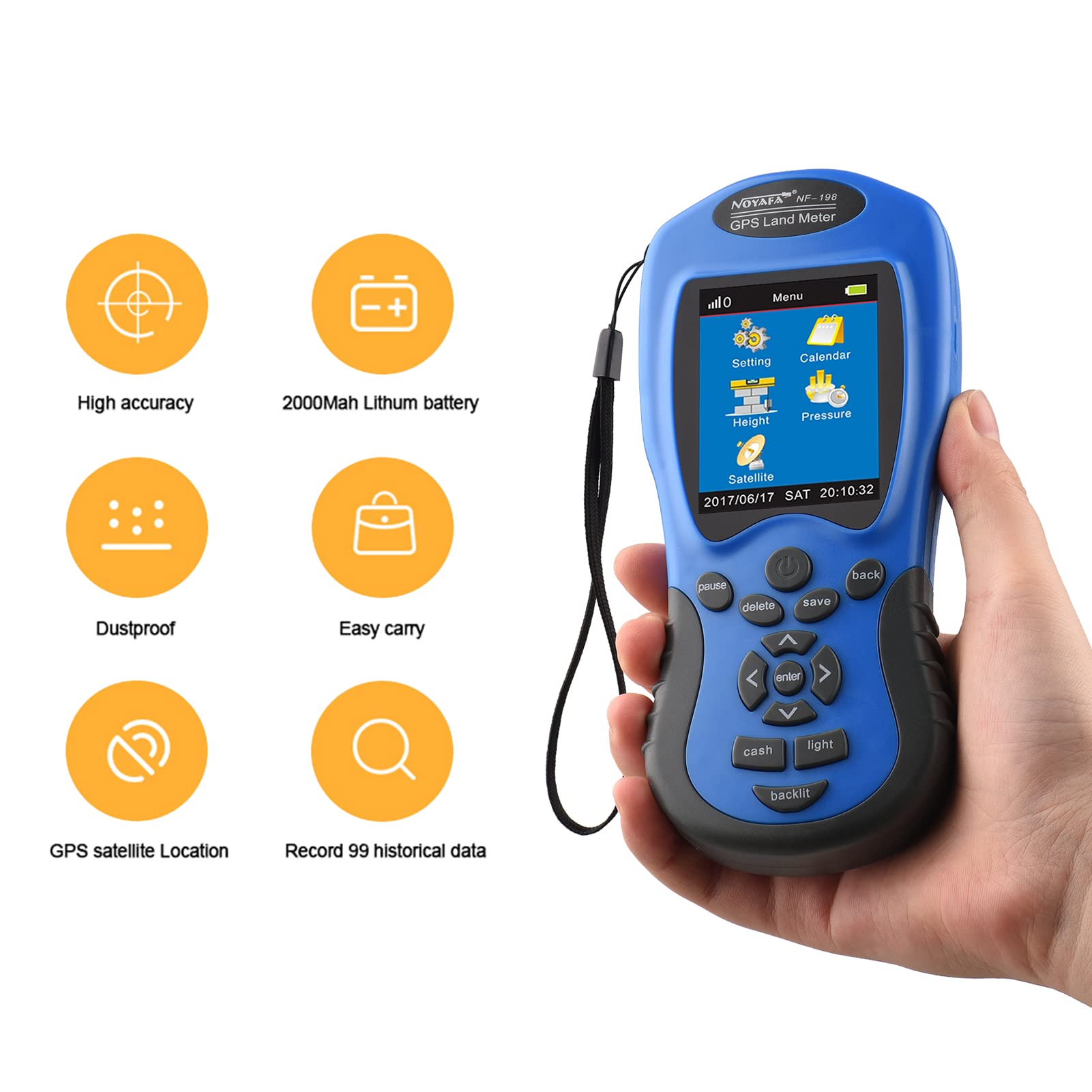 NF-198 GPS portable numérique LCD numérique satellite pour les terres agricoles, longueur, hauteur, pression, mode véhicule manuel, outil de mesure pour Groenland en extérieur