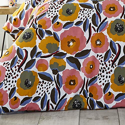Image of MARIMEKKO - Queen Duvet Cover Set, Cotton Percale Bedding with Matching Shams & Button Closure, All Season Home Decor (Rosarium Pink, Queen)