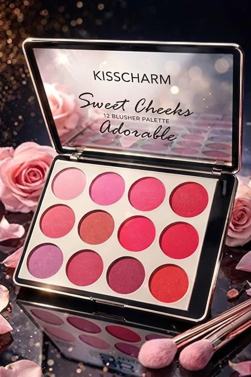 12-Shade Blusher Palette for Women | Highly Pigmented Matte & Satin Finish| Blendable, Long-Lasting Cheek Makeup | Natural to Glam Finish-image-5