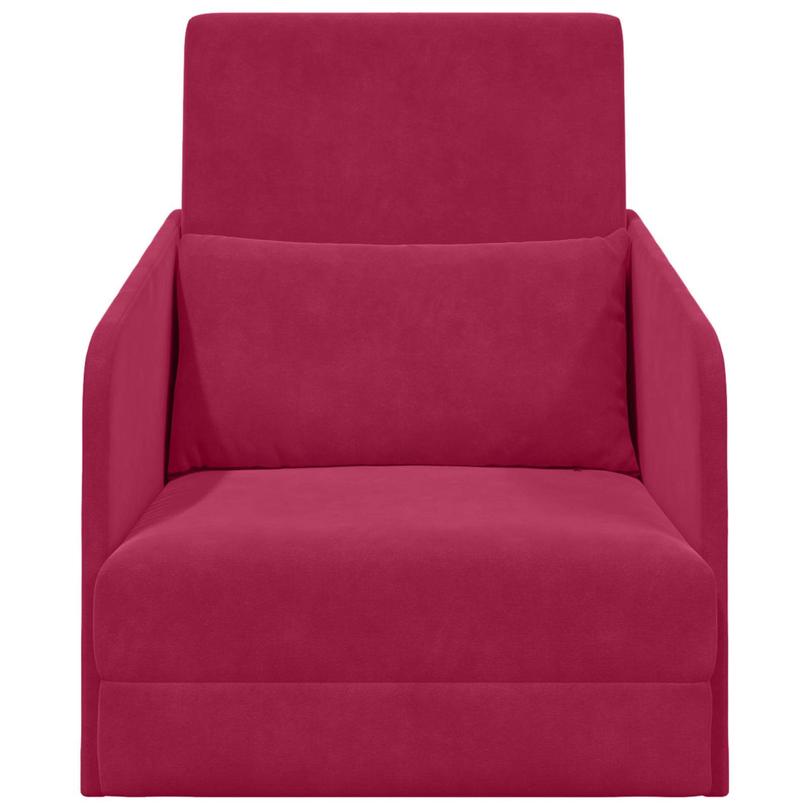 Canapé-lit en velours rouge vin 65 x 80 x 83 cm avec coussin et accoudoir, meuble rembourré polyvalent pour salon, chambre d'amis, bureau, idéal pour s'asseoir, se coucher, se détendre et