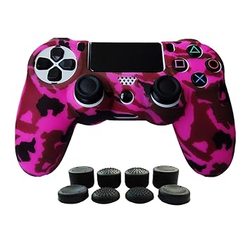 Hikfly Silicone Gel Controller Cover Skin Protector Compatible for Sony Playstation 4 PS4/PS4 Slim/PS4 Pro Controller (1 x Controller Cover with 8 x FPS Pro Thumb Grip Caps)(Peach)