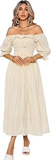 R.Vivimos Women Summer Half Sleeve Cotton Ruffled Vintage Elegant Backless A Line Flowy Long Dresses