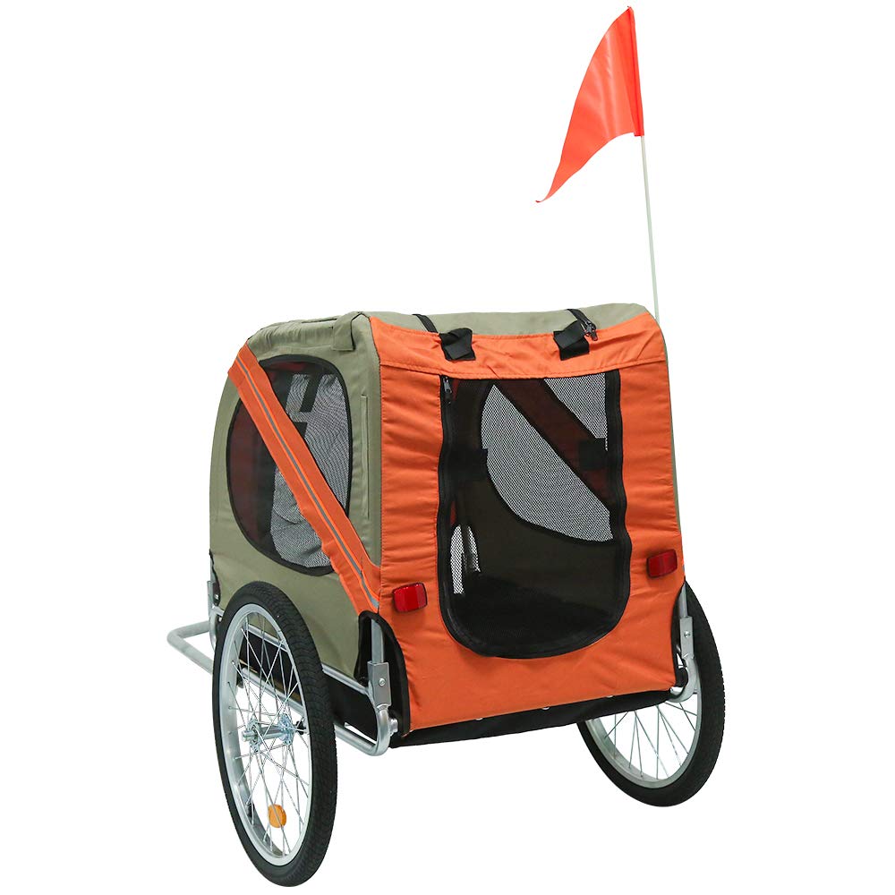 sarah Carrellino Rimorchio per Cani Animali Domestici da Bicicletta 137 x 73 x 90 Trailer Biciclette, Rimorchio Bicicletta per Cani con Frizione e Cinture di Sicurezza（Grigio Arancio）