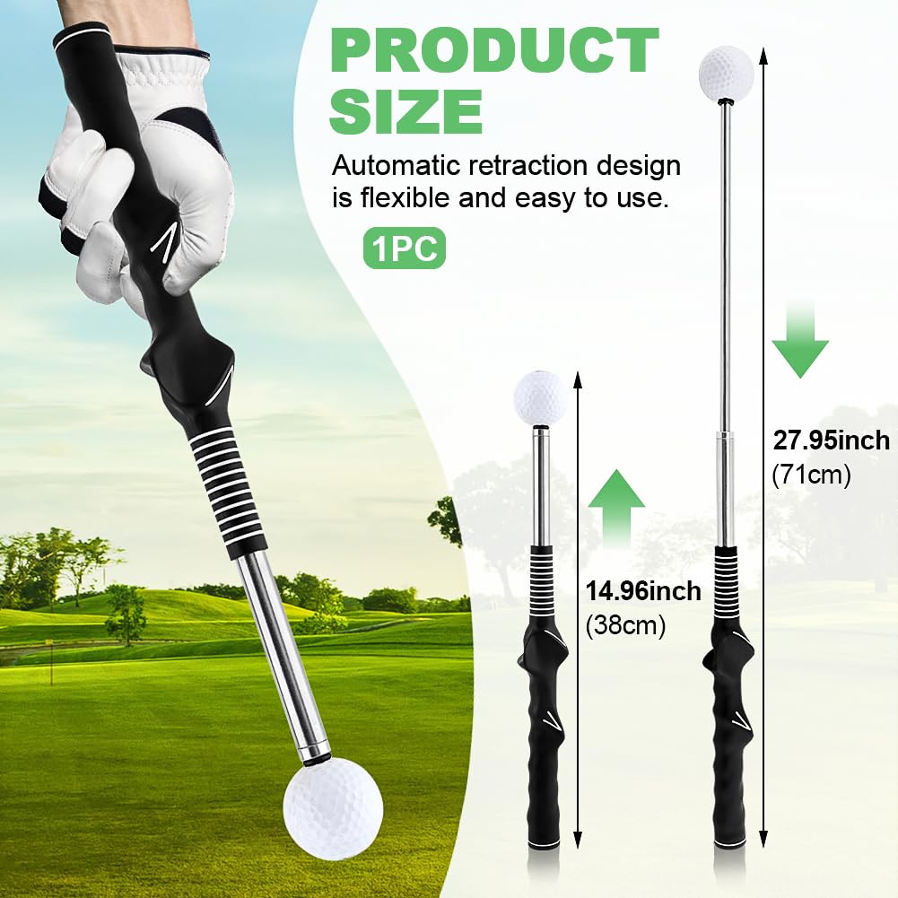 Kakalote Golf Swing Trainer Aid, Retractable Golf Swing Trainer Golf Practice Stick Golf Accessories for Power & Grip Training(Black)