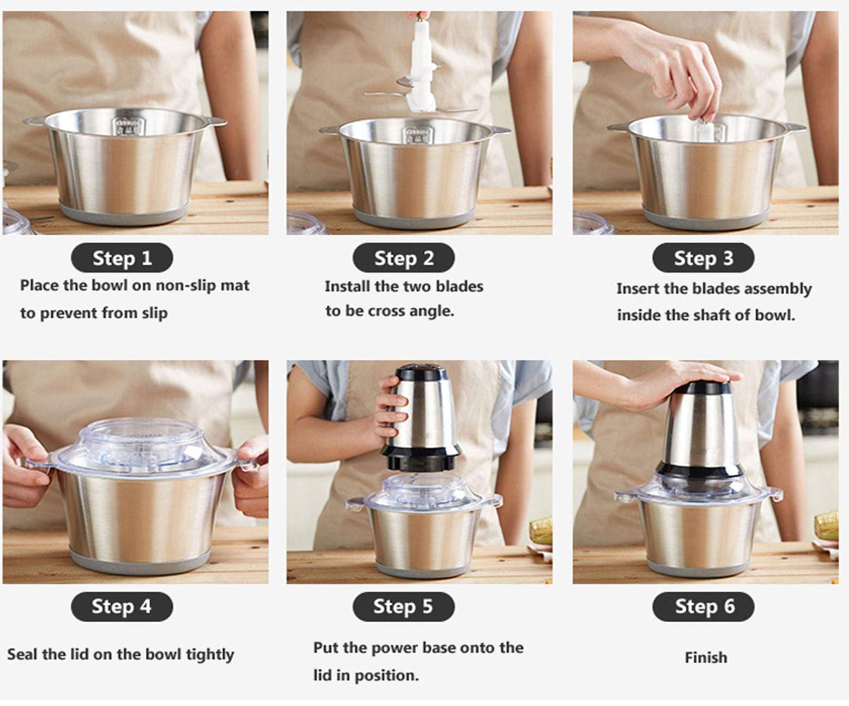 Hachoir à Viande électrique 2L, 8000 TR-Min, 200W, En Acier Inoxydable, Mini Hachoir électrique