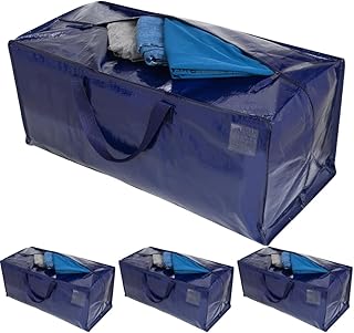 VENO 4 Pack Heavy Duty Extra Large Moving Bags W/Backpack Straps Strong Handles & Zippers, Storage Totes For Space Saving, Fold Flat, Alternative to Moving Box (Blue, 4 Pack)