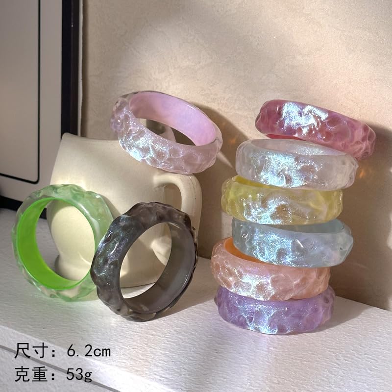 Boho Colorful Shimmer Acrylic Resin Bangle Bracelet Transparent Plastic Wristbands Wide Irregular Geometric Cuff Bangle Bracelet for Women Jewelry3