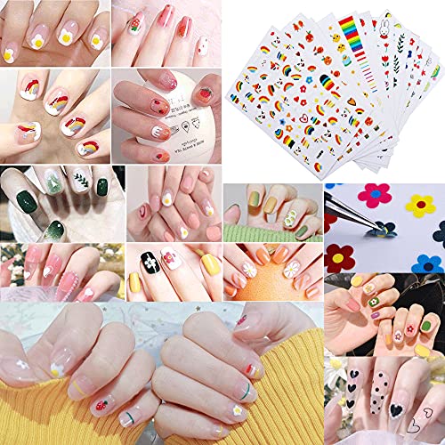 12 Sheets Mixed Nail Stickers Nail Decals , Nail Art Sticker Self-Adhesive Moon Shape French Manicure Nail Flowers Stickers, French Manicure Kit French Tip Stickers DIY Tools
