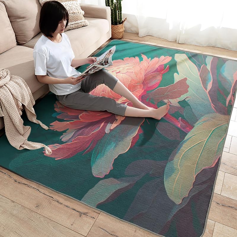 Miniatura 4 de Alfombras florales para dormitorio, sala de estar, 6 x 9 pies, lavables, antideslizantes, suaves, de pelo bajo, alfombra de área para dormitorio,