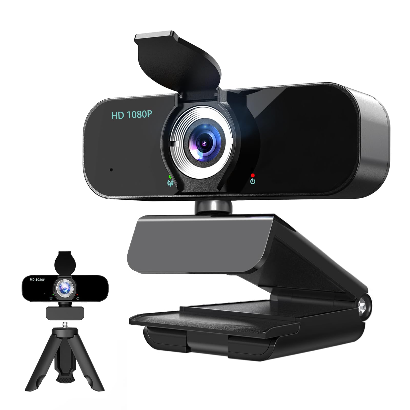 Cámara web 1080P para computadora/portátil/escritorio/PC, cámara externa con micrófono, USB Plug & Play, corrección automática de poca luz, cubierta de privacidad, trípode, gran angular para reunión