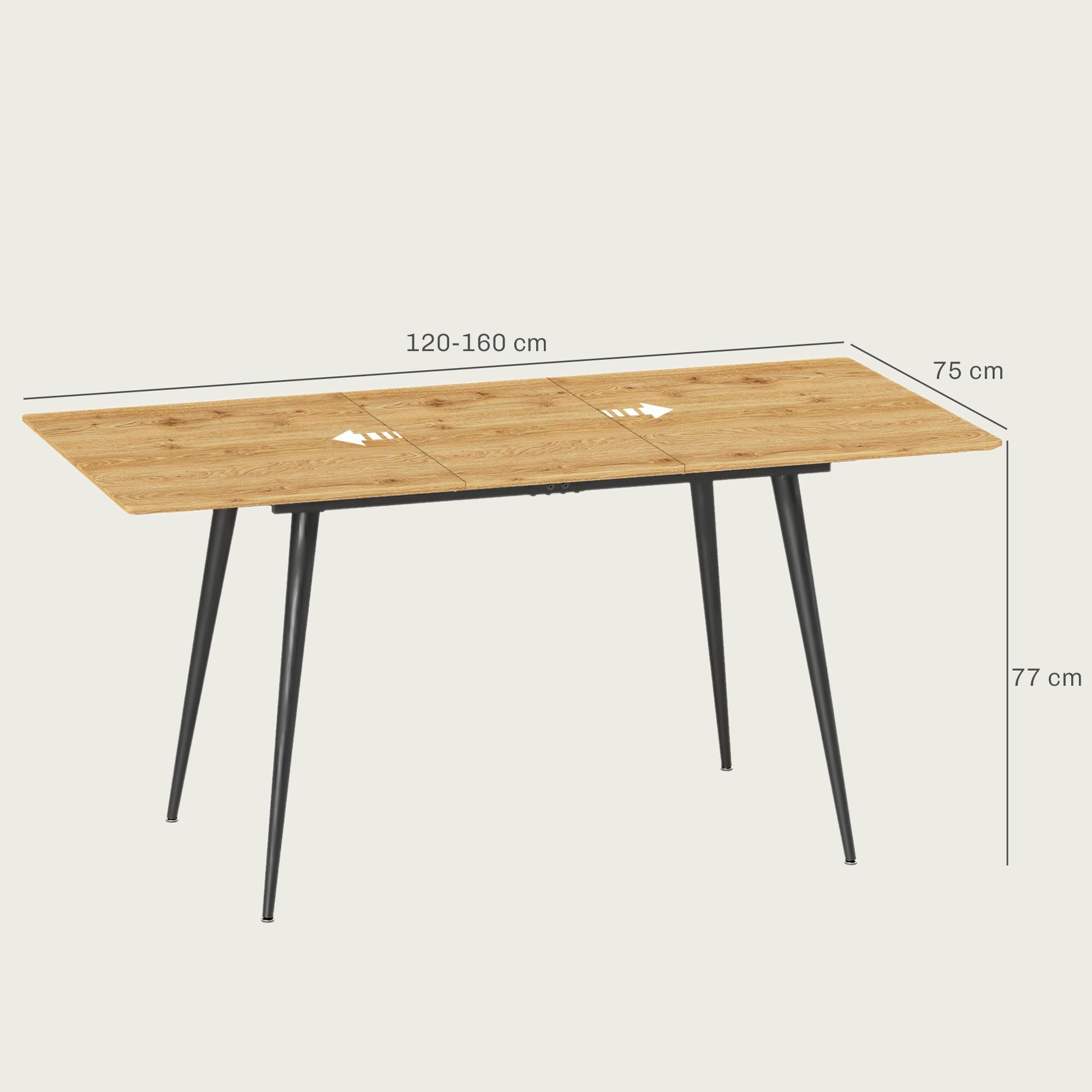 HOMCOM Esstisch ausziehbar rechteckig Küchentisch für 6-8 Personen mit Holzoptik, Schiebeschienen und Verriegelungen Esszimmertisch, Naturholz, 120-160 cm