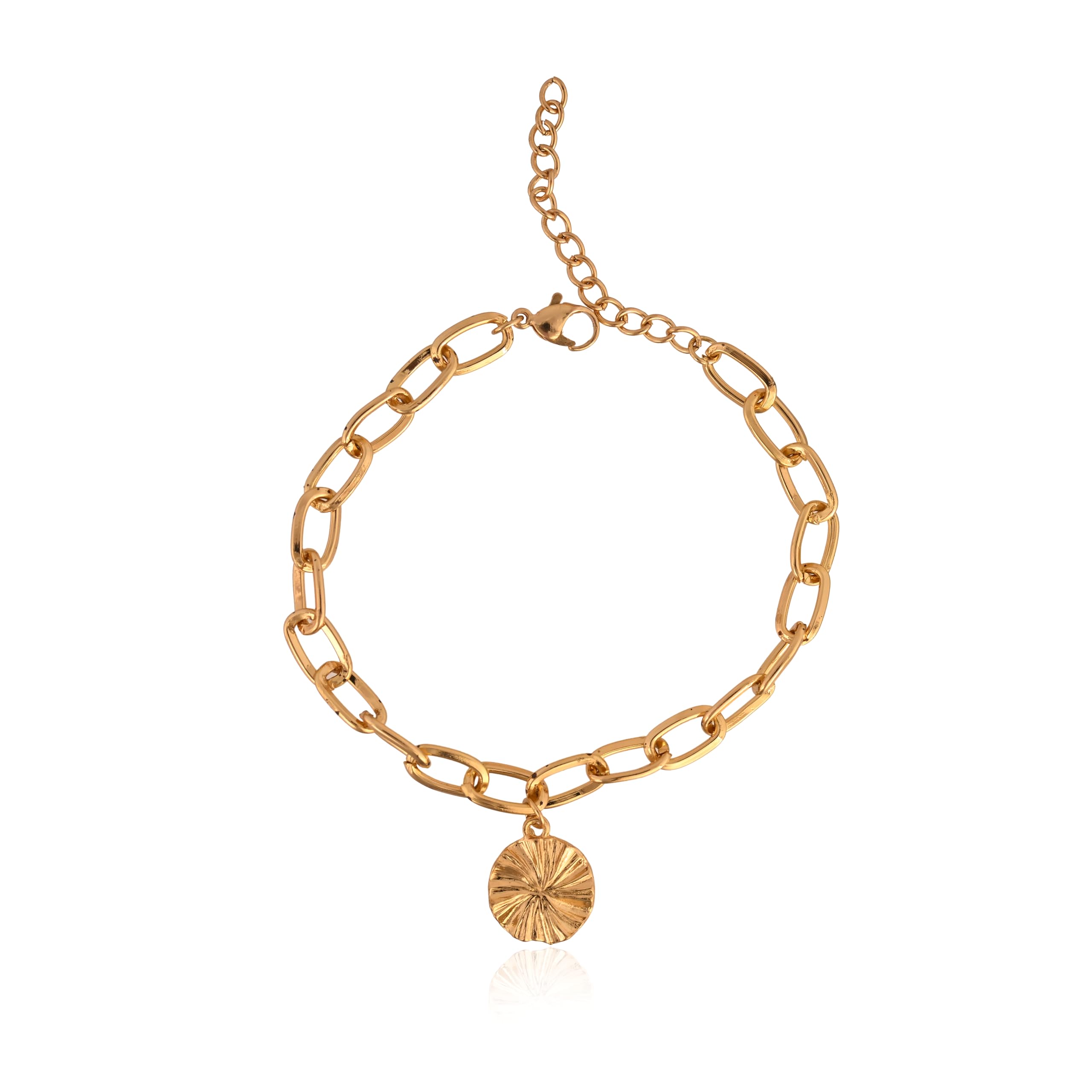 RAF Gold Plated Link Chain Bracelet for Women & Girls with Charm |Skin-Friendly & Adjustable| Ideal Gift for Women | Hand Bracelet for Women, Couple Bracelet Long Distance | Latest Bracelet for Women