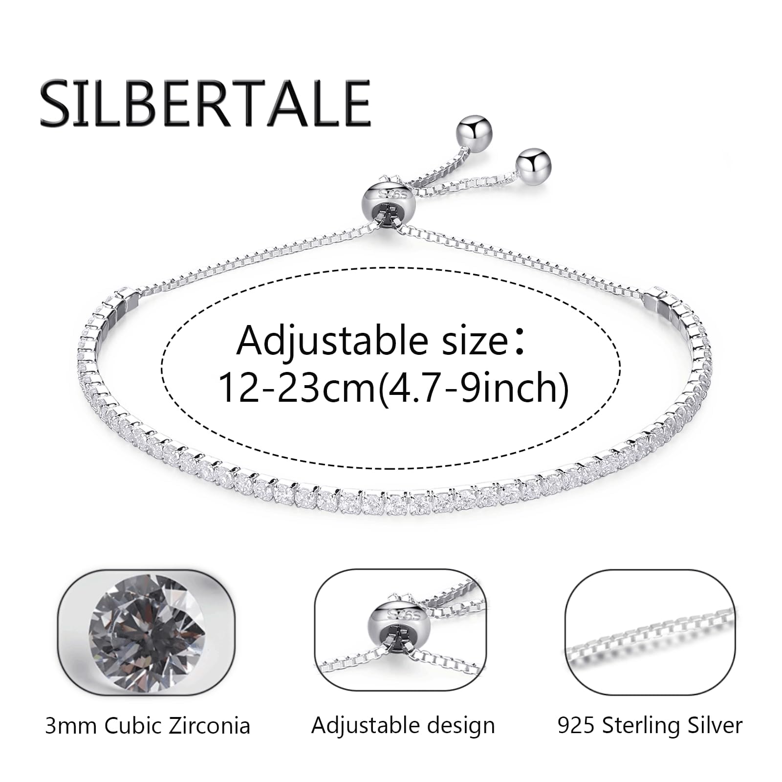 Sterling Silber 925 Tennis Armband mit Shining klein Zirkonia Kristall 14K vergoldetes Armkette 18+4cm
