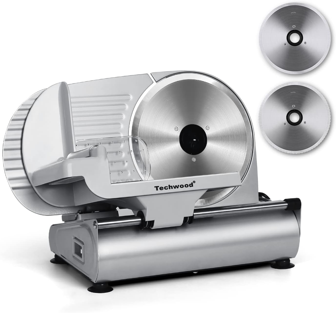 Techwood Meat Slicer, Electric Food Slicer with Removable Stainless Steel Blade 9 Inch Fruit Vegetable Bread Cutter with Adjustable Knob for Thickness, Transportation