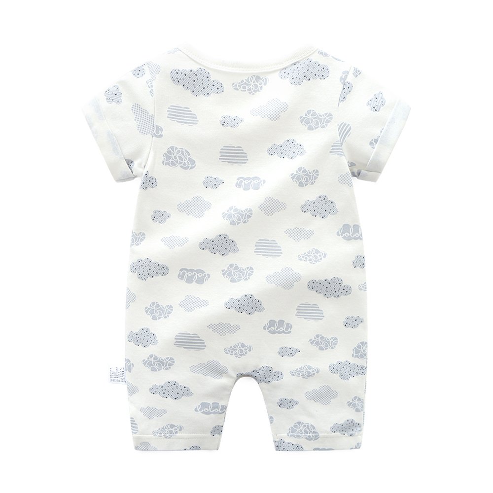 Ding Dong Baby Boy Girl Cotton Short-Sleeve Romper(White with Grey Cloud, 6-9M)
