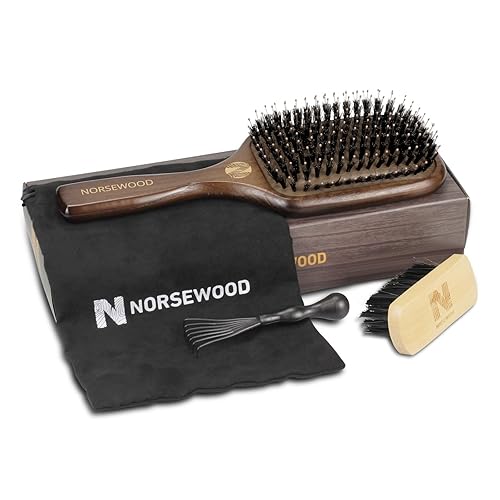 Premier - Juego de cepillos de pelo 100% con cerdas de jabalí NORSEWOOD para cabello largo, corto, grueso, rizado, lacio, ondulado, seco, para