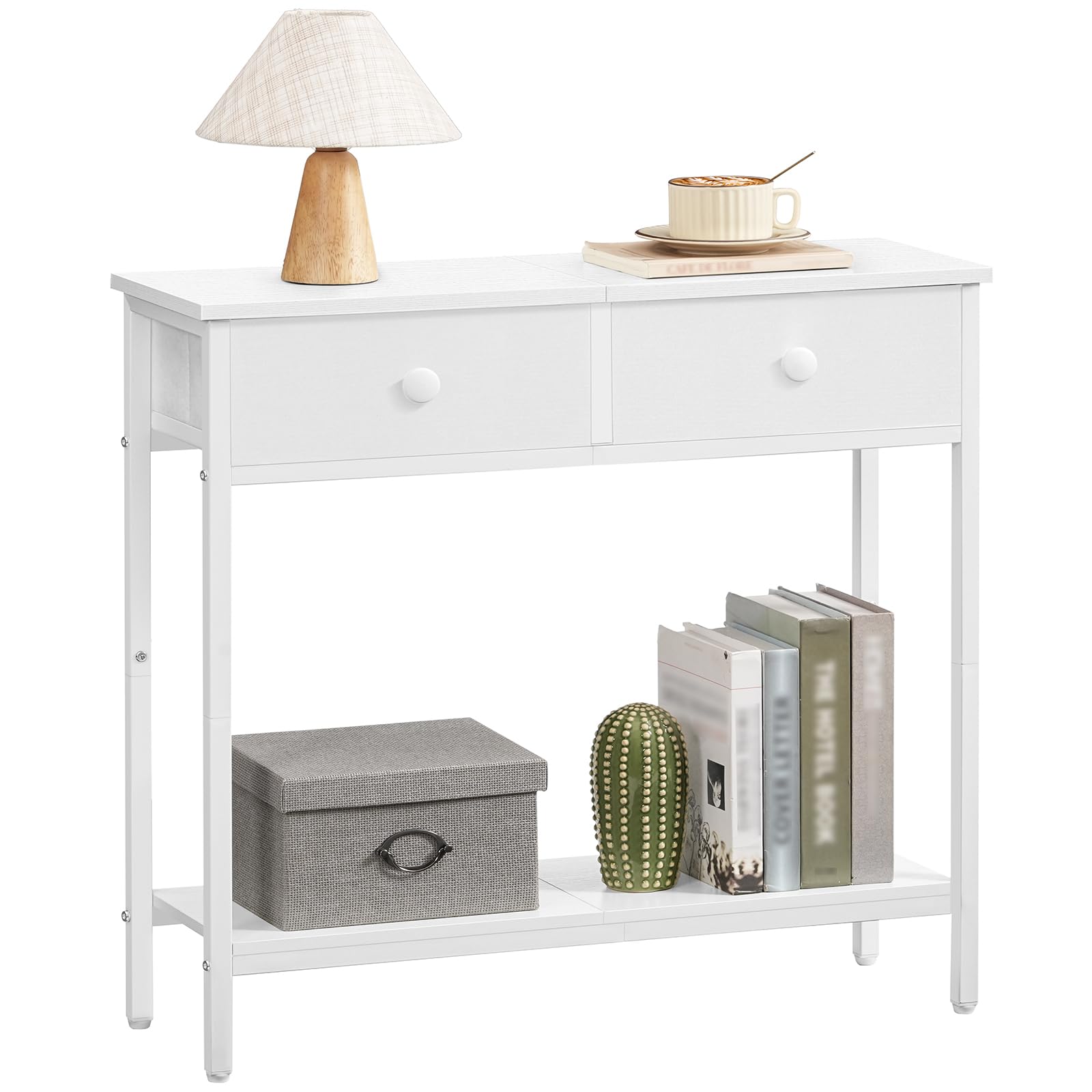 HOOBRO Consolle Ingresso, Tavolo con 2 Cassetti di Tessuto, 75 x 24 x 75 cm Tavolo da Divano, per Corridoio, Entrata e Soggiorno, Struttura Stabile, Bianco EWW71XG01