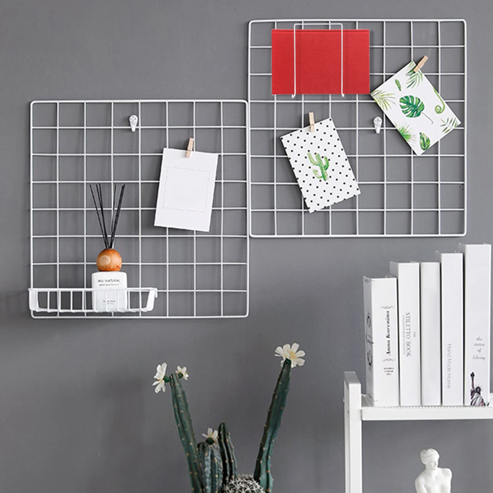 Set Griglie Da Parete Con Accessori - Griglia Foto E Appunti Decorativa In Metallo Per Ufficio, Camera E Cucina - Foto 5