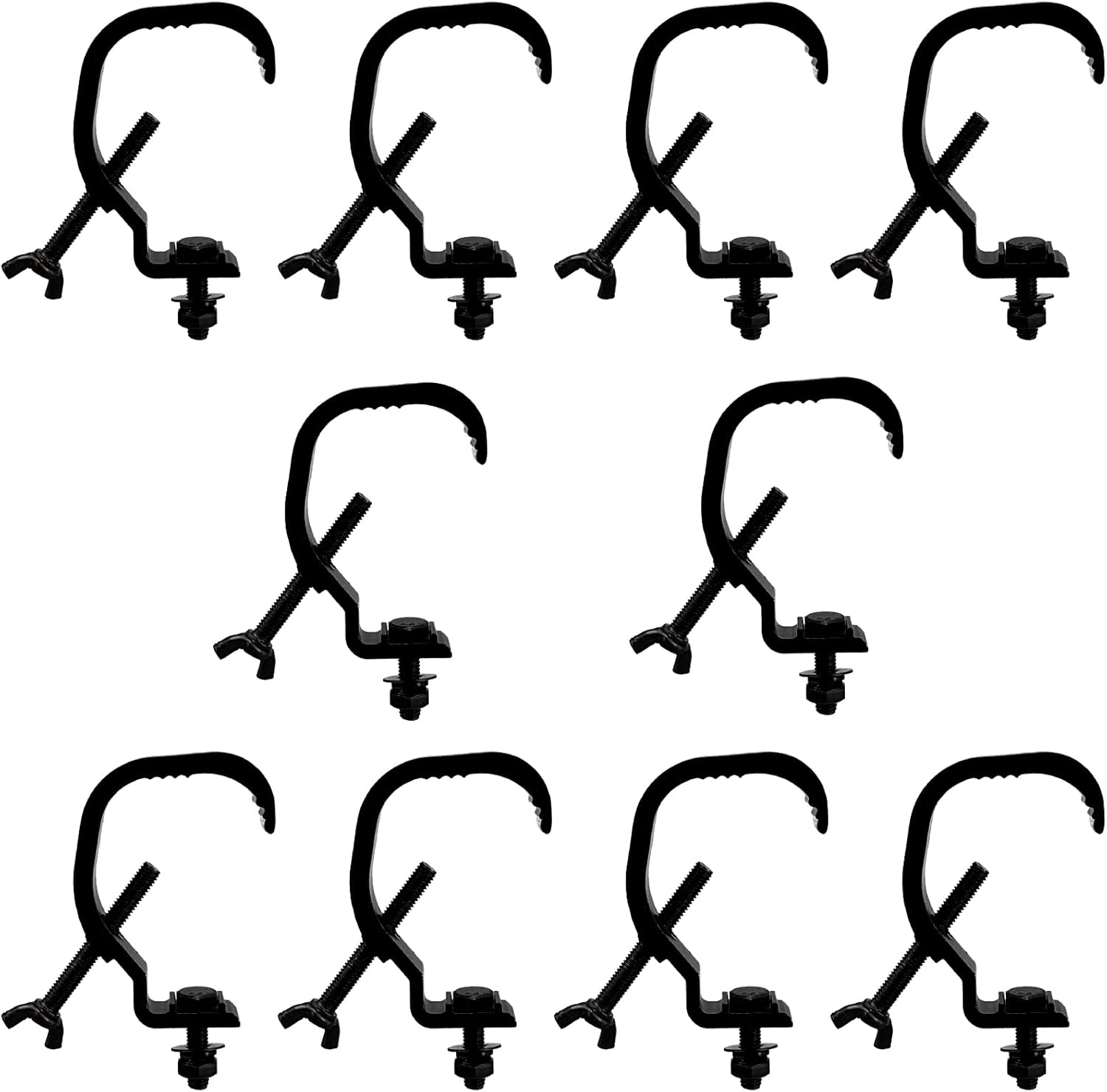 10 PCS Stage Light Clamp Hook, Heavy Duty Aluminum Alloy Truss Clamp Hanger, Stage Lighting C Clamp for DJ Projector Par Spotlight Moving Head Light, Fit for 1.18-2 Inch OD Tube/Pipe, Black