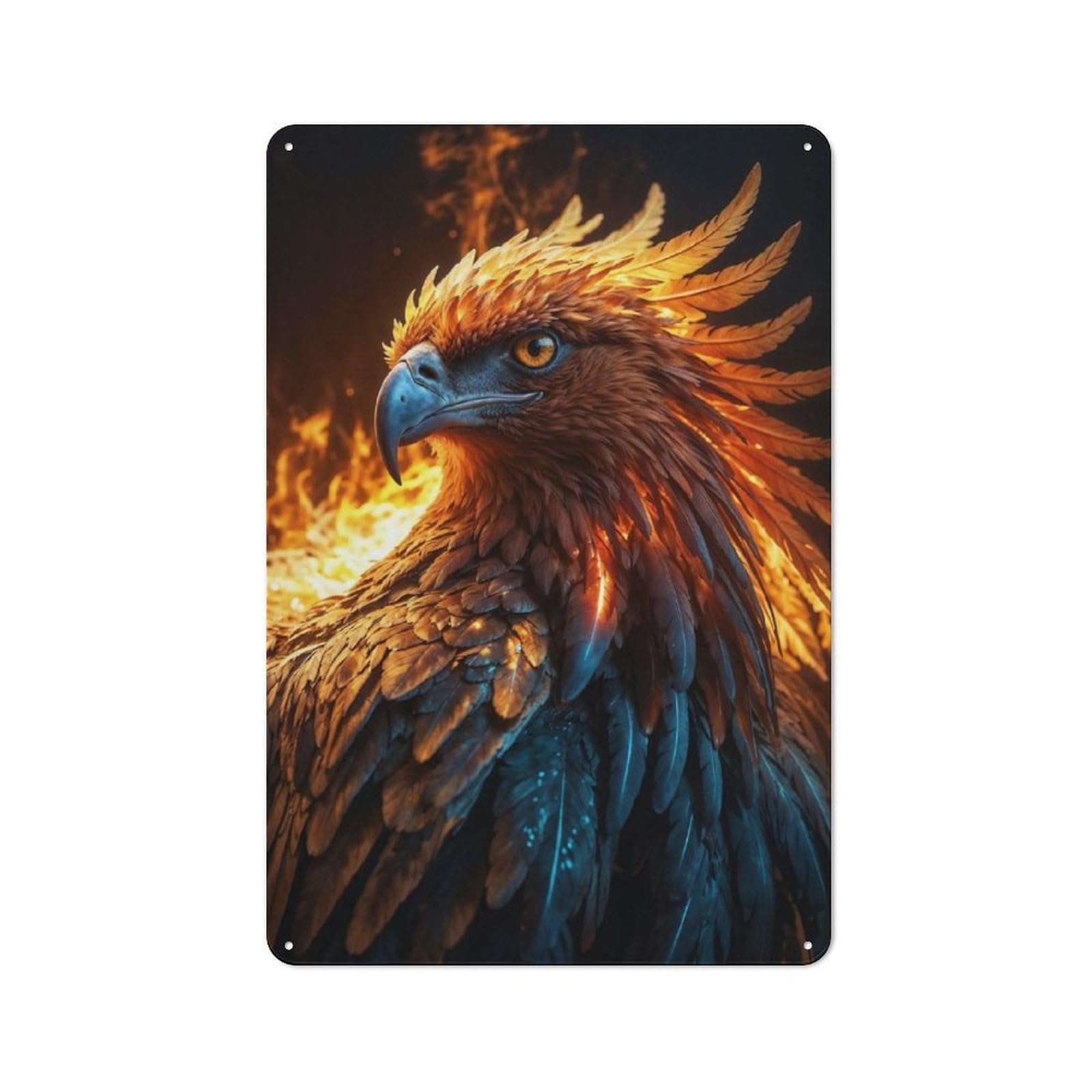 Retro Tin Sign 30x20cm Featuring Golden Eagle in Flames for Bar Or Restaurant, for Metal Sign Collectors, for Garage And Workshop Walls