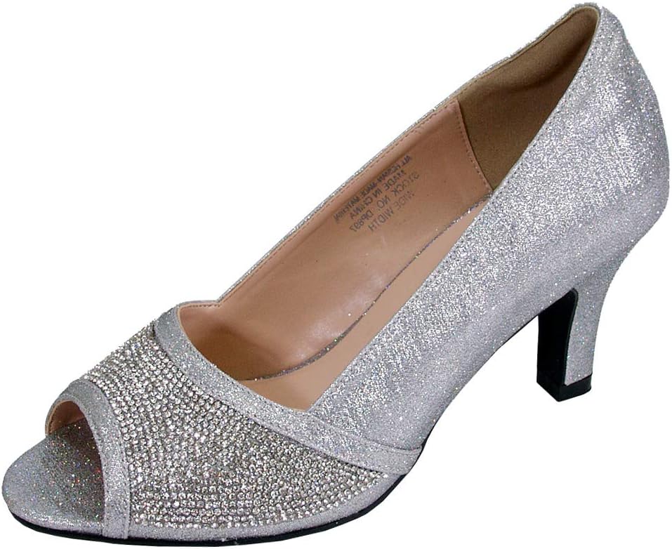 Floral Noemi (DP897) Women's Wide Width Rhinestone Slip-On Dress Pumps Silver 11