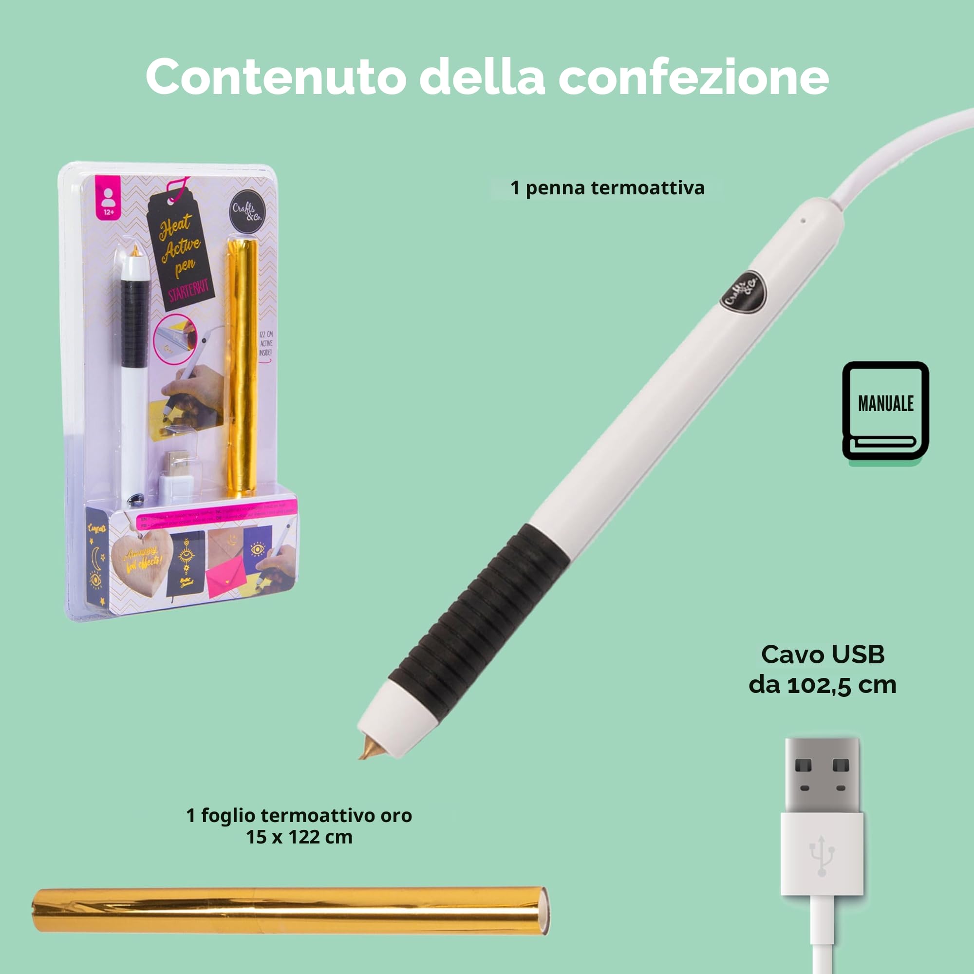 Crafts&Co® Hot Foil Pen | Penna Foil a Caldo con USB 1,5 mm Punta Fine | Penna a Sfera Attivata dal Calore per Disegnare, Creazione di Biglietti, Scrapbooking | Penna Hot Foil con USB | Bianco
