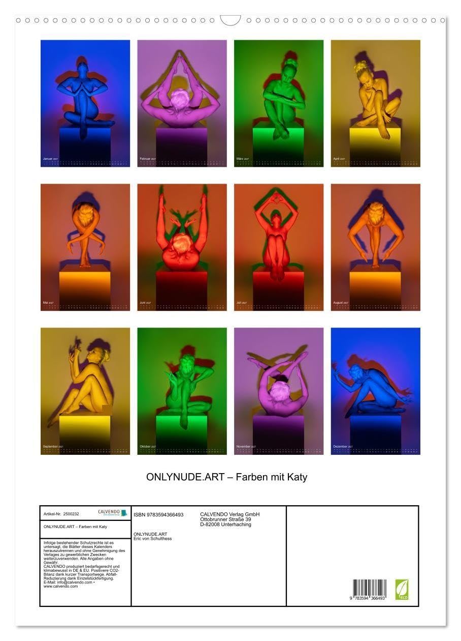 ONLYNUDE.ART – Farben mit Katy (Wandkalender 2027 DIN A2 hoch), CALVENDO Monatskalender: Akt Farben mit Katy (CALVENDO Erotik)