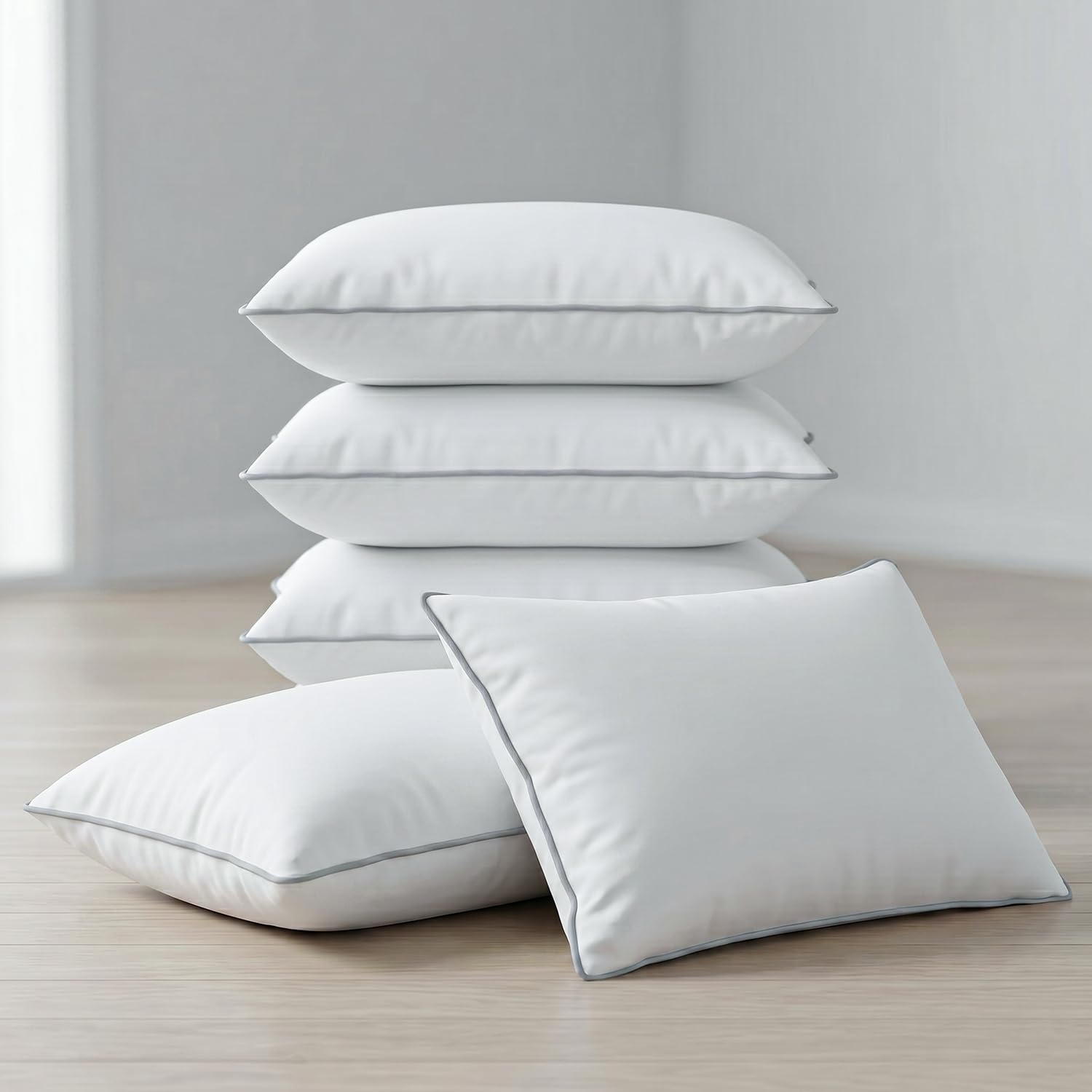 AYKA Microfiber Cushion Filler Set of 5 (12x18 Inch) | Soft & Fluffy Sofa Cushions Inserts | Premium Polyester Fiber Throw Pillows for Sofa, Couch, Bed & Living Room Decor | White