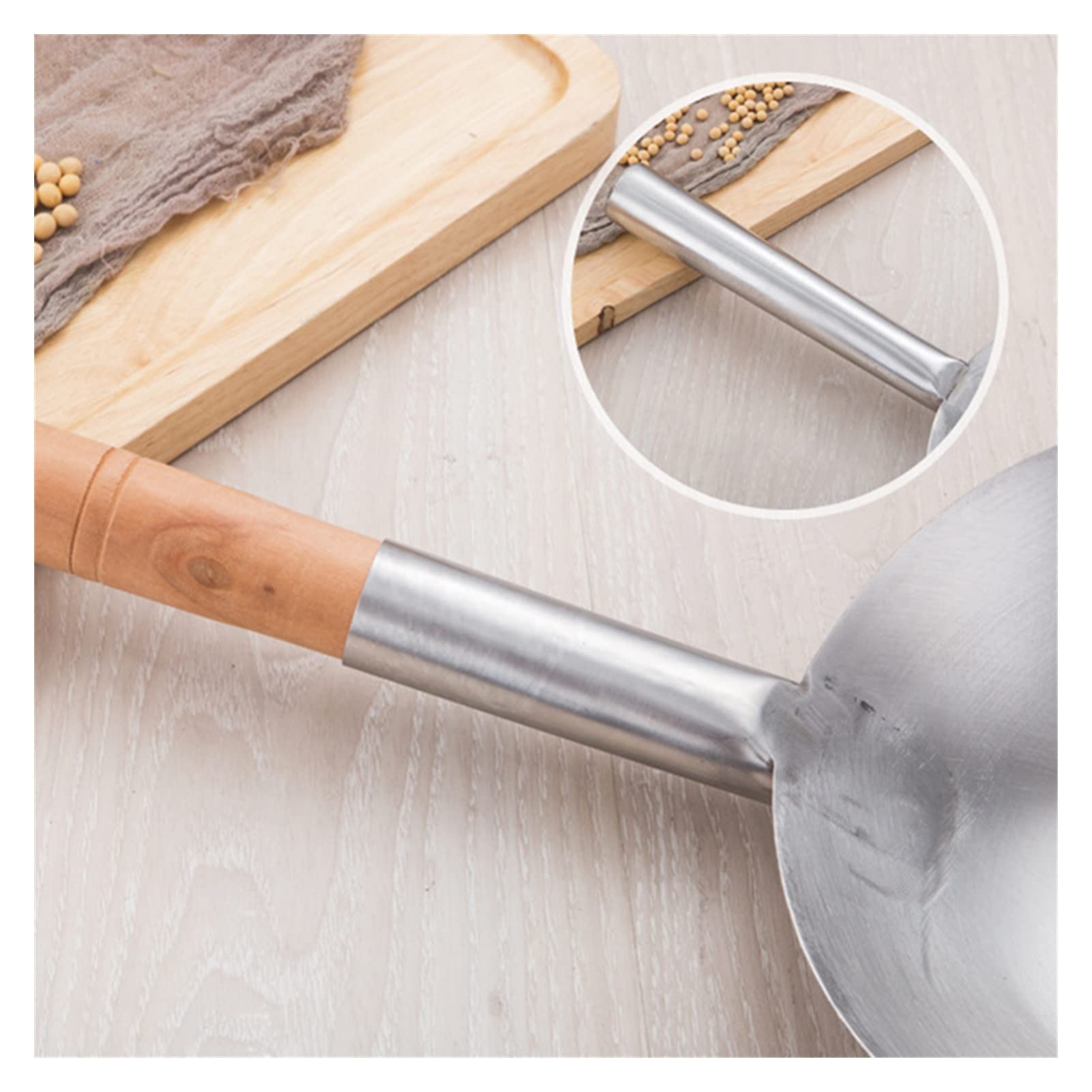 Cucharones Gadgets de Cocina Gruesos Pot de Madera de Madera/Acero Inoxidable sin Recubrimiento Chef Antiadherente cocinando Wok Sopa Grande Cuchara Wok Cuchara sopera (Color : Wooden Handle, Size :
