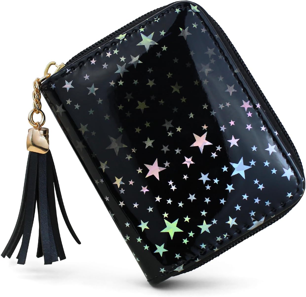 Andiker Small Wallet for Women, Trendy Women’s Wallet with Star Tassel Pendant Credit Card Holder with Zipper Closure Compact Ladies Purse for Daily Use Shopping Travel
