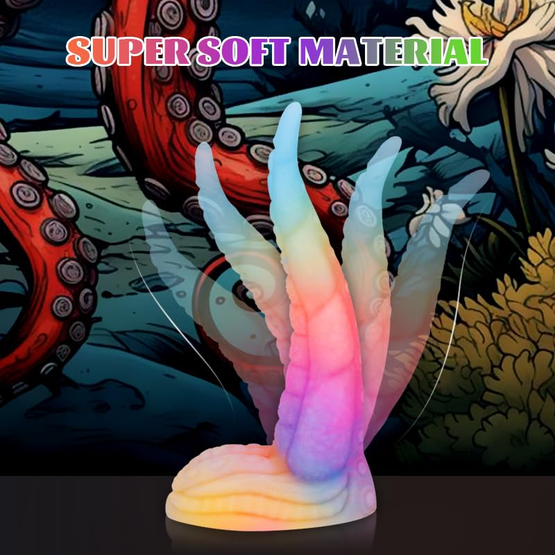 Fantasy Tentacle Dildo with Suction Cup, Soft Silicone Adult Sex Toys, Rainbow Glow in the Dark Dildo for Women, Flexible & Comfortable for Solo Play or Couples Adventure (): Small