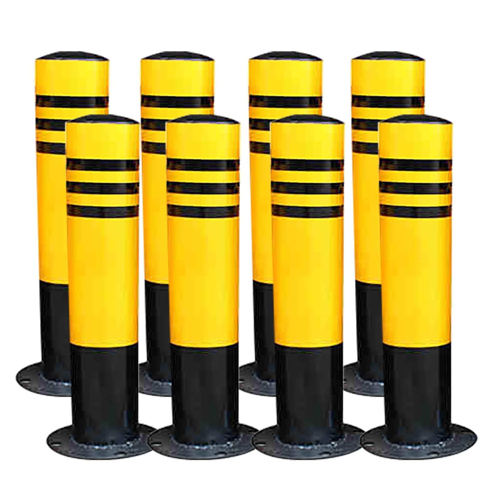 AYCDL Safety Bollard Steel Bollards, with Anchor Bolts Parking Barrier Bollard Post with Reflective Tape, Yellow Traffic Barriers for Driveways, Parking Lots, and Sen