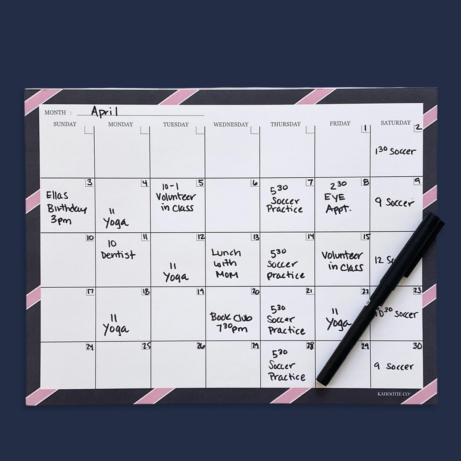 Monthly Calendar Notepad- 50 Undated Calendar Pages Customizable to Fit Your Organizational Needs, Large 8.5"x 11", Navy and Pink Stripe - Image 7