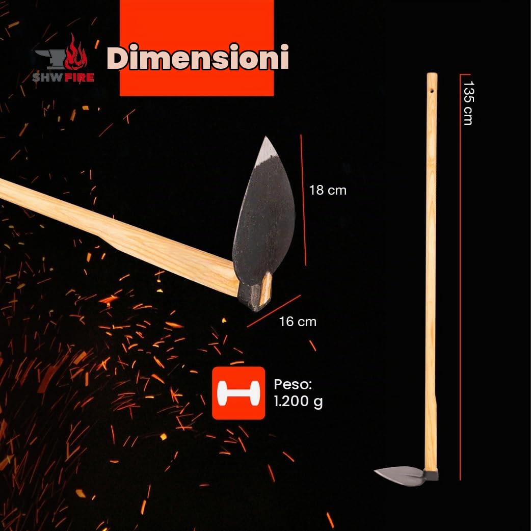 SHW-FIRE 59001 - Zappa da giardino a forma di cuore, larghezza 18 cm, in acciaio forgiato con manico in frassino lungo 135 cm