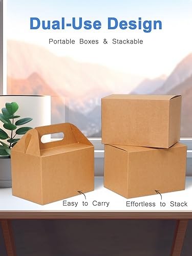 Miniatura 2 de Shallive 15 cajas de regalo grandes de 9 x 6 x 6 pulgadas, cajas de regalo a dos aguas marrones con asa, loncheras de papel reciclado, bolsas de