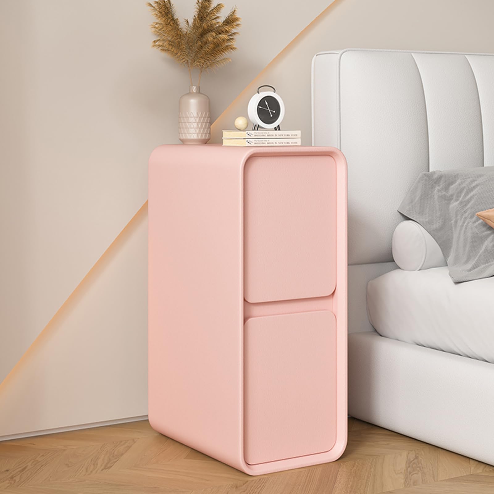 MESCXTY Narrow Bedroom Nightstand with Drawers, Small Wooden Bedside Table, Modern Leather Surface, Space Saving Storage Night Stand for Spaces(20x40x47cm(7.8"x15.7"x18.5"), A)