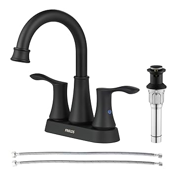 PARLOS 2-Handle Bathroom Sink Faucet High Arc Swivel Spout with Drain Assembly and Faucet Supply Lines, Matte Black, Demeter 14134