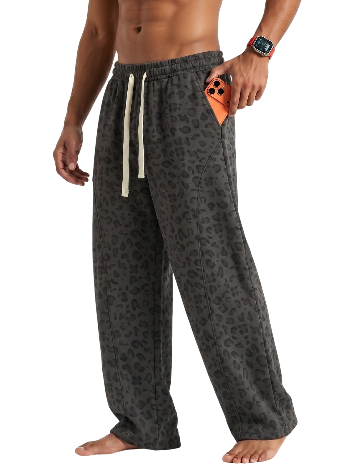 ZUY Men's Baggy Fleece Sweatpants Cotton Lounge Open Bottom Athletic Pants Straight Leg Drawstring with Pockets