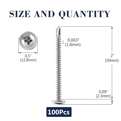 Miniatura 55 de Tornillos de chapa metálica de 2-1/2 pulgadas, 250 tornillos de acero inoxidable 410 tornillos autorroscantes rápidos de cabeza de armadura de acero